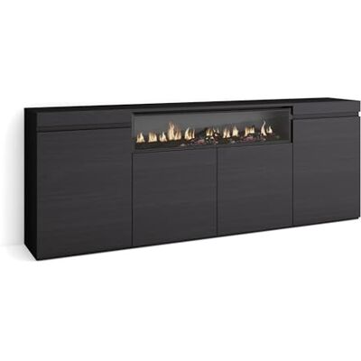 Skraut Home Sideboard, Highboard Kommode, Komodenschrank 200x75x35cm 4 Türen Elektrokamin. Maße Moderner Stil Schwarz Skraut Home Sideboard, Highboard Kommode, Komodenschrank 200x75x35cm 4 Türen Elektrokamin. Maße Moderner Stil Schwarz