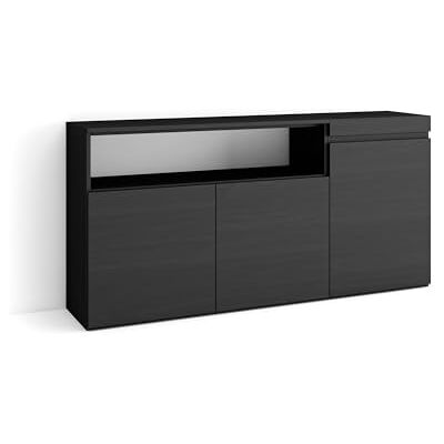 Skraut Home Sideboard, Highboard Kommode, Komodenschrank 150x75x35cm 3 Türen Wohnzimmer, Küche Moderner Stil Schwarz Skraut Home Sideboard, Highboard Kommode, Komodenschrank 150x75x35cm 3 Türen Wohnzimmer, Küche Moderner Stil Schwarz