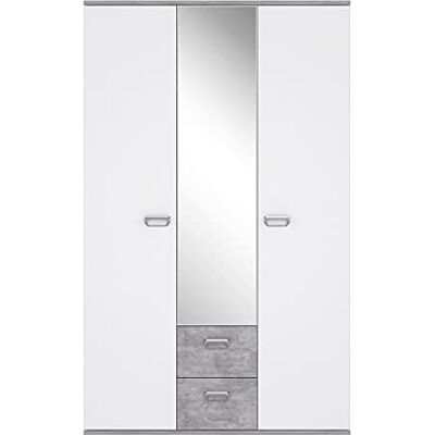Forte EMILY Schrank 110 120, Kleiderschrank mit Spiegel Kinderzimmerschrank mit 3-türig 2 Schubladen Einlegeböden Kleiderstange, Weiß / Betonoptik Grau, 115 cm breit x 188 cm hoch x 53 cm tief Forte EMILY Schrank 110 120, Kleiderschrank mit Spiegel Kinderzimmerschrank mit 3-türig 2 Schubladen Einlegeböden Kleiderstange, Weiß / Betonoptik Grau, 115 cm breit x 188 cm hoch x 53 cm tief