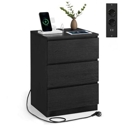 VASAGLE Kailyn Kollektion Nachttisch mit Steckdosenleiste, Beistelltisch, 3 Schubladen, 2 AC-Steckdosen, 2 USB-A-Anschlüsse, modern, ebenholzschwarz LET631B56 VASAGLE Kailyn Kollektion Nachttisch mit Steckdosenleiste, Beistelltisch, 3 Schubladen, 2 AC-Steckdosen, 2 USB-A-Anschlüsse, modern, ebenholzschwarz LET631B56