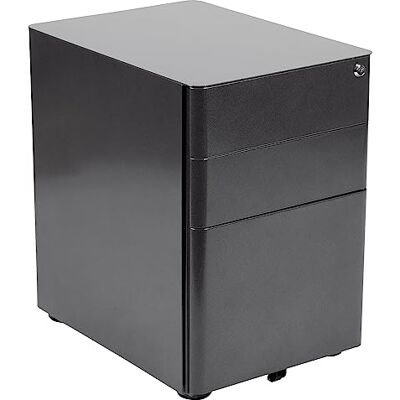 Flash Furniture Moderner Aktenschrank mit 3 Schubladen, abschließbar, mit Kippmechanismus und Hängeschublade für Rechts- und Briefordner, Schwarz Flash Furniture Moderner Aktenschrank mit 3 Schubladen, abschließbar, mit Kippmechanismus und Hängeschublade für Rechts- und Briefordner, Schwarz