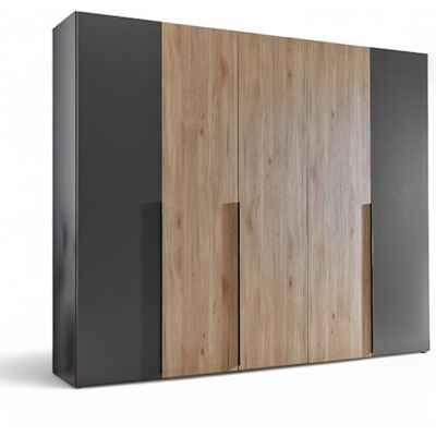 Stella Trading ASKA Kleiderschrank in Graphit, Mauvella Eiche Optik Vielseitiger Drehtürenschrank 5-türig für Ihr Schlafzimmer 249 x 210 x 53 cm (B/H/T) Stella Trading ASKA Kleiderschrank in Graphit, Mauvella Eiche Optik Vielseitiger Drehtürenschrank 5-türig für Ihr Schlafzimmer 249 x 210 x 53 cm (B/H/T)
