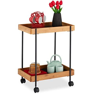 Relaxdays Servierwagen, Teewagen mit 2 Etagen, Bambus & Eisen, Beistelltisch mit Rollen, 57 x 46 x 28 cm, schwarz/natur Relaxdays Servierwagen, Teewagen mit 2 Etagen, Bambus & Eisen, Beistelltisch mit Rollen, 57 x 46 x 28 cm, schwarz/natur