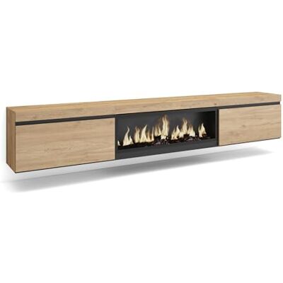 Skraut Home TV-Schrank, Lowboard für Wohnzimmer und Esszimmer 267x45x35 cm Für großformatiges TV Elektrokamin XXL Hängend Moderner Stil Eiche Skraut Home TV-Schrank, Lowboard für Wohnzimmer und Esszimmer 267x45x35 cm Für großformatiges TV Elektrokamin XXL Hängend Moderner Stil Eiche