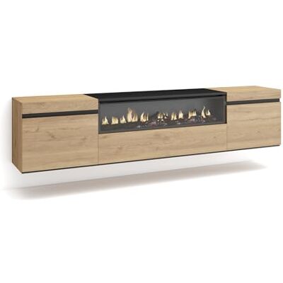 Skraut Home TV-Schrank, Lowboard für Wohnzimmer und Esszimmer 200x45x35cm Für TV-Geräte bis zu 80" Elektrokamin. Maße Hängend Moderner Stil Eiche Schwarz Skraut Home TV-Schrank, Lowboard für Wohnzimmer und Esszimmer 200x45x35cm Für TV-Geräte bis zu 80" Elektrokamin. Maße Hängend Moderner Stil Eiche Schwarz