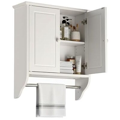 Relaxdays Hängeschrank Bad, 2 Fächer, Handtuchstange, HxBxT: 55 x 48 x 16 cm, Landhausstil, Wandschrank, weiß/Silber Relaxdays Hängeschrank Bad, 2 Fächer, Handtuchstange, HxBxT: 55 x 48 x 16 cm, Landhausstil, Wandschrank, weiß/Silber