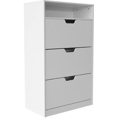 Relaxdays Schuhschrank mit Ablage, HBT: 140x80x24 cm, für 18 Paar, 3 Klappen, Flur, schmaler Schuhkipper, modern, weiß Relaxdays Schuhschrank mit Ablage, HBT: 140x80x24 cm, für 18 Paar, 3 Klappen, Flur, schmaler Schuhkipper, modern, weiß