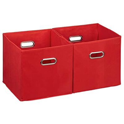 Relaxdays Aufbewahrungsbox 2er Set, Regalkorb ohne Deckel, mit Griff, faltbar, Stoffbox quadratisch, 30 cm, rot Relaxdays Aufbewahrungsbox 2er Set, Regalkorb ohne Deckel, mit Griff, faltbar, Stoffbox quadratisch, 30 cm, rot