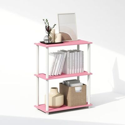 Furinno Turn-N-Tube 3-stufiges, kompaktes Mehrzweck-Präsentationsregal, Regaleinheit, Bücherregal, Rosa/Weiß Furinno Turn-N-Tube 3-stufiges, kompaktes Mehrzweck-Präsentationsregal, Regaleinheit, Bücherregal, Rosa/Weiß