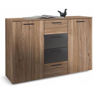 Stella Trading ASCHAU Kommode in Mauvella Eiche Optik, Graphit Moderne Kommode mit viel Stauraum für Ihr Schlafzimmer 140 x 89 x 38 cm (B/H/T) Stella Trading ASCHAU Kommode in Mauvella Eiche Optik, Graphit Moderne Kommode mit viel Stauraum für Ihr Schlafzimmer 140 x 89 x 38 cm (B/H/T)