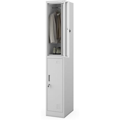 Jan Nowak Spind Metall Schliessfachschrank 2 Fächer abschliessbarer Metallschrank 32 x 185 x 45 cm Sozialschrank mit Belüftung Kleiderstange robust für Umkleideraum Jan Nowak Spind Metall Schliessfachschrank 2 Fächer abschliessbarer Metallschrank 32 x 185 x 45 cm Sozialschrank mit Belüftung Kleiderstange robust für Umkleideraum
