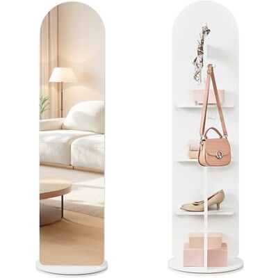 SONGMICS Ganzkörperspiegel, Standspiegel, 360° drehbarer Spiegel, 163 x 45 cm, mit Sockel, Ablagen und Haken, klares Hartglas, für Schlafzimmer, Wohnzimmer, gewölbter Spiegel, wolkenweiß LFM037WB01 SONGMICS Ganzkörperspiegel, Standspiegel, 360° drehbarer Spiegel, 163 x 45 cm, mit Sockel, Ablagen und Haken, klares Hartglas, für Schlafzimmer, Wohnzimmer, gewölbter Spiegel, wolkenweiß LFM037WB01