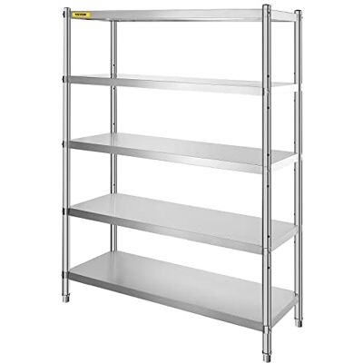 VEVOR Küchenregal 5 Ebenen, Standregal bis 750 kg (150 kg pro Boden), Edelstahlregal Gastronomie mit Verstellbaren Füßen & Regalböden, Schwerlastregal für Lager Garage Werkstatt, 1200 x 455 x 1830 mm VEVOR Küchenregal 5 Ebenen, Standregal bis 750 kg (150 kg pro Boden), Edelstahlregal Gastronomie mit Verstellbaren Füßen & Regalböden, Schwerlastregal für Lager Garage Werkstatt, 1200 x 455 x 1830 mm