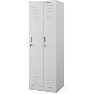 Jan Nowak Spind Schrank, Kleiderschrank, Metallschrank, Schließfachschrank 2 Abteile mit Kleiderstange, Lüftungsschlitze, Trennwände, 4 Kleiderhaken pro Abteil 180 cm x 60 cm x 50 cm, Grau Jan Nowak Spind Schrank, Kleiderschrank, Metallschrank, Schließfachschrank 2 Abteile mit Kleiderstange, Lüftungsschlitze, Trennwände, 4 Kleiderhaken pro Abteil 180 cm x 60 cm x 50 cm, Grau