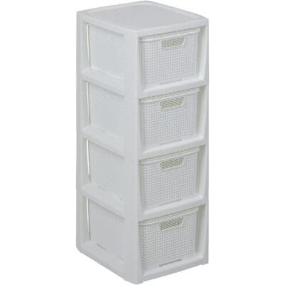 BranQ Home essential Regal in Rattan Design, BPA-freie Kunststoff PP, Weiß, 29,5 x 24 x 64,2 cm, 4 Körben BranQ Home essential Regal in Rattan Design, BPA-freie Kunststoff PP, Weiß, 29,5 x 24 x 64,2 cm, 4 Körben
