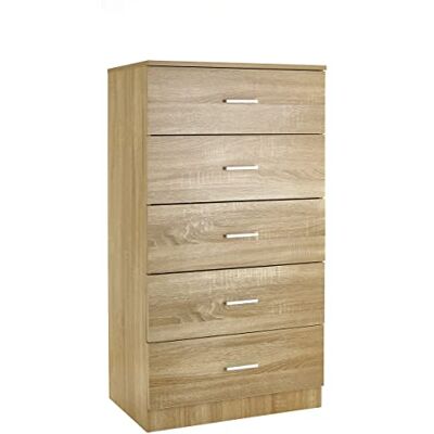 Baroni Home Kommode 5 Schubladen aus Melamin, Schrank für Schlafzimmer oder Wohnzimmer, moderner Schrank aus Eiche 60x40x110 cm Baroni Home Kommode 5 Schubladen aus Melamin, Schrank für Schlafzimmer oder Wohnzimmer, moderner Schrank aus Eiche 60x40x110 cm