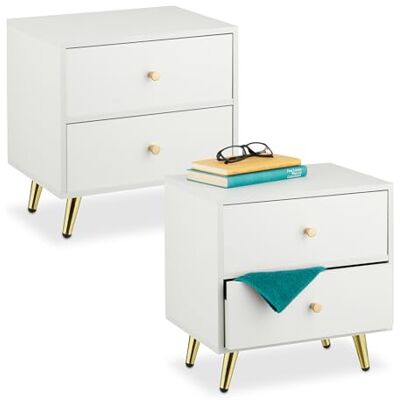 Relaxdays Nachttisch, 2er Set, 2 Schubladen, HxBxT: 41,5 x 40 x 32,5 cm, Schlaf- & Gästezimmer, Nachtschrank, weiß/Gold Relaxdays Nachttisch, 2er Set, 2 Schubladen, HxBxT: 41,5 x 40 x 32,5 cm, Schlaf- & Gästezimmer, Nachtschrank, weiß/Gold