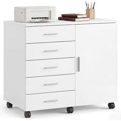 VASAGLE Rollcontainer, mobiler Aktenschrank, Schubladenschrank, Schrank mit Tür, Druckerständer mit 5 Schubladen, mit schraubenlosen Gleitschienen, für Büro, Homeoffice, wolkenweiß OFC092WB02 VASAGLE Rollcontainer, mobiler Aktenschrank, Schubladenschrank, Schrank mit Tür, Druckerständer mit 5 Schubladen, mit schraubenlosen Gleitschienen, für Büro, Homeoffice, wolkenweiß OFC092WB02