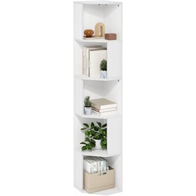 Furinno Econ 5-stufiges Freistehendes Eckregal-Bücherregal, Weiß Furinno Econ 5-stufiges Freistehendes Eckregal-Bücherregal, Weiß