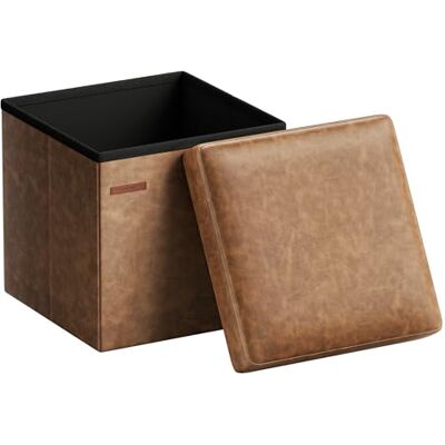 SONGMICS Sitzhocker 38 cm, Aufbewahrungsbox faltbar, Fußhocker mit Deckel, aus Kunstleder, bis 300 kg belastbar, für Eingang, Wohnzimmer, Schlafzimmer, kaffeebraun LSF010K01 SONGMICS Sitzhocker 38 cm, Aufbewahrungsbox faltbar, Fußhocker mit Deckel, aus Kunstleder, bis 300 kg belastbar, für Eingang, Wohnzimmer, Schlafzimmer, kaffeebraun LSF010K01