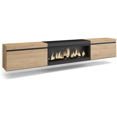 Skraut Home TV-Schrank, Lowboard für Wohnzimmer und Esszimmer 267x45x35 cm Für großformatiges TV Elektrokamin XXL Hängend Moderner Stil Eiche Schwarz Skraut Home TV-Schrank, Lowboard für Wohnzimmer und Esszimmer 267x45x35 cm Für großformatiges TV Elektrokamin XXL Hängend Moderner Stil Eiche Schwarz