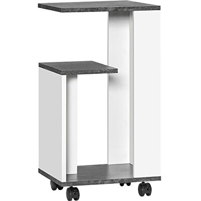 HOMCOM Nachttisch Beistelltisch mit Rollen Couchtisch Kaffeetisch in modernem Design Sofatisch mit 3 Regalen für Schlafzimmer Wohnzimmer Grau Weiß 35 x 29,5 x 65,5 cm HOMCOM Nachttisch Beistelltisch mit Rollen Couchtisch Kaffeetisch in modernem Design Sofatisch mit 3 Regalen für Schlafzimmer Wohnzimmer Grau Weiß 35 x 29,5 x 65,5 cm