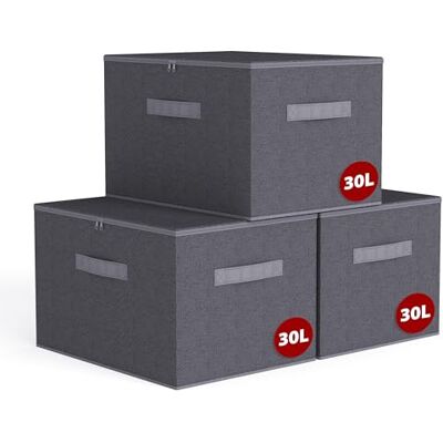 Sekey Aufbewahrungsbox mit Deckel, Faltbare Stoff Box mit Griffen, Aufbewahrungskiste & Organizer für Kleidung im Kleiderschrank & Spielzeug im Kinderzimmer 3er Set, 40x30x25cm, Schiefergrau Sekey Aufbewahrungsbox mit Deckel, Faltbare Stoff Box mit Griffen, Aufbewahrungskiste & Organizer für Kleidung im Kleiderschrank & Spielzeug im Kinderzimmer 3er Set, 40x30x25cm, Schiefergrau