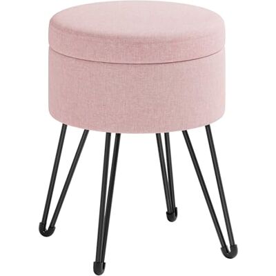 SONGMICS Sitzhocker, runder Hocker mit Stauraum, Aufbewahrungsbox mit Deckel, Schminkhocker, 39 x 44,1 cm (Ø x H), Metallbeine, gepolsterter Sitz, Wohnzimmer, Schlafzimmer, pastellrosa LOM002R01 SONGMICS Sitzhocker, runder Hocker mit Stauraum, Aufbewahrungsbox mit Deckel, Schminkhocker, 39 x 44,1 cm (Ø x H), Metallbeine, gepolsterter Sitz, Wohnzimmer, Schlafzimmer, pastellrosa LOM002R01