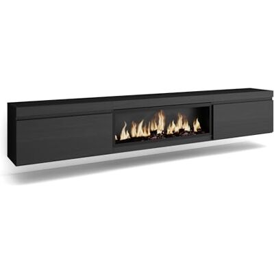 Skraut Home TV-Schrank, Lowboard für Wohnzimmer und Esszimmer 267x45x35 cm Für großformatiges TV Elektrokamin XXL Hängend Moderner Stil Schwarz Skraut Home TV-Schrank, Lowboard für Wohnzimmer und Esszimmer 267x45x35 cm Für großformatiges TV Elektrokamin XXL Hängend Moderner Stil Schwarz