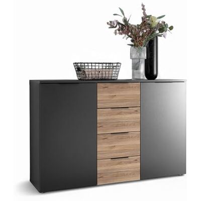 Stella Trading ASKA Kommode in Graphit, Mauvella Eiche Optik Modernes Sideboard mit Schubladen für Ihr Schlafzimmer 135 x 89 x 40 cm (B/H/T) Stella Trading ASKA Kommode in Graphit, Mauvella Eiche Optik Modernes Sideboard mit Schubladen für Ihr Schlafzimmer 135 x 89 x 40 cm (B/H/T)