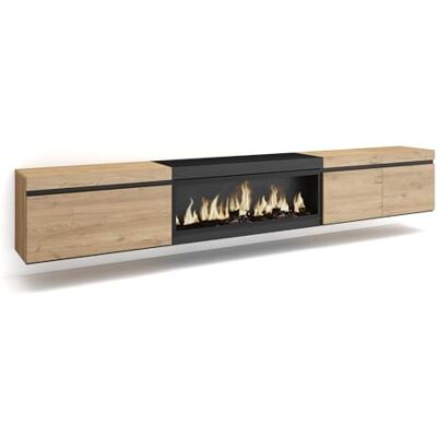 Skraut Home TV-Schrank, Lowboard für Wohnzimmer und Esszimmer 288x45x35 cm Für großformatiges TV Elektrokamin XXL Hängend Moderner Stil Eiche Schwarz Skraut Home TV-Schrank, Lowboard für Wohnzimmer und Esszimmer 288x45x35 cm Für großformatiges TV Elektrokamin XXL Hängend Moderner Stil Eiche Schwarz