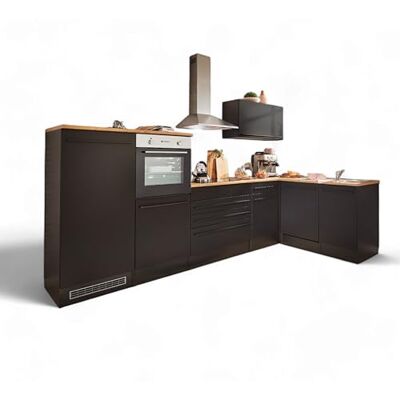 Stella Trading Jazz 4 Moderne Eckküche ohne Elektrogeräte in Schwarz matt, Lanzelot Eiche Optik Geräumige Küchenzeile in L-Form mit viel Stauraum 320 x 200 x 60 cm (B/H/T) Stella Trading Jazz 4 Moderne Eckküche ohne Elektrogeräte in Schwarz matt, Lanzelot Eiche Optik Geräumige Küchenzeile in L-Form mit viel Stauraum 320 x 200 x 60 cm (B/H/T)