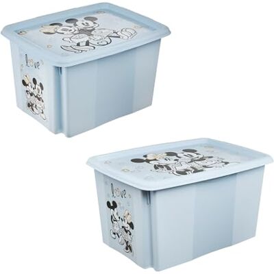 keeeper karolina 2x Mickey Aufbewahrungsbox mit Deckel, Dreh- und stapelbar, Für Kinder, 30 l + 45 l, Cloudy Blue keeeper karolina 2x Mickey Aufbewahrungsbox mit Deckel, Dreh- und stapelbar, Für Kinder, 30 l + 45 l, Cloudy Blue