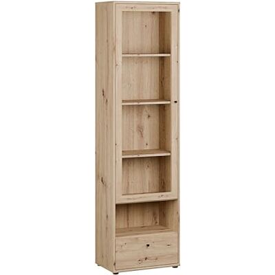 Forte TEMPRA2 Vitrine 50 60, Moderne Standvitrine mit Glastür, Schublade und offenem Fach, Holzwerkstoff, Artisan Eiche Holzdekor, 54 cm breit x 197,5 cm hoch x 34,8 cm tief Forte TEMPRA2 Vitrine 50 60, Moderne Standvitrine mit Glastür, Schublade und offenem Fach, Holzwerkstoff, Artisan Eiche Holzdekor, 54 cm breit x 197,5 cm hoch x 34,8 cm tief