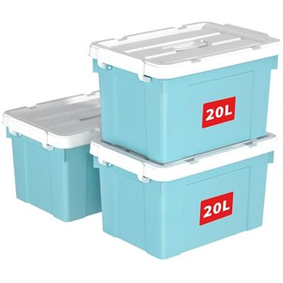 Cetomo 20L*3 Aufbewahrungsboxen, Tragbare Plastikboxen mit Deckeln, Organizer-Behälter mit Griff und Clips, Stapelbar, Ineinander Nestbar, für Zuhause und Büro, Blau, 20L-3er Pack Cetomo 20L*3 Aufbewahrungsboxen, Tragbare Plastikboxen mit Deckeln, Organizer-Behälter mit Griff und Clips, Stapelbar, Ineinander Nestbar, für Zuhause und Büro, Blau, 20L-3er Pack