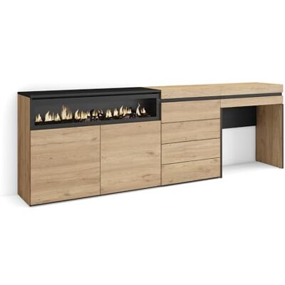 Skraut Home Sideboard, Kommode Aufbewahrungsschrank 227x75x35 cm Für Schlafzimmer, Zimmer Elektrokamin. Kommode mit Schubladen Schminktisch Moderner Stil Eiche Skraut Home Sideboard, Kommode Aufbewahrungsschrank 227x75x35 cm Für Schlafzimmer, Zimmer Elektrokamin. Kommode mit Schubladen Schminktisch Moderner Stil Eiche