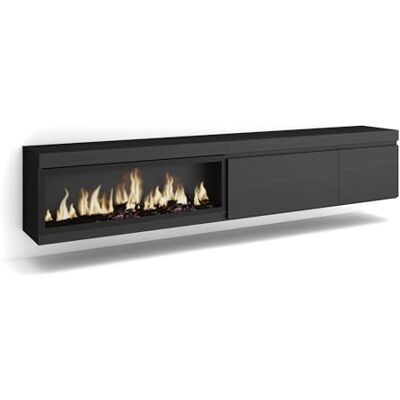 Skraut Home TV-Schrank, Lowboard für Wohnzimmer und Esszimmer 237x45x35 cm Für großformatiges TV Elektrokamin XXL Hängend Moderner Stil Schwarz Skraut Home TV-Schrank, Lowboard für Wohnzimmer und Esszimmer 237x45x35 cm Für großformatiges TV Elektrokamin XXL Hängend Moderner Stil Schwarz