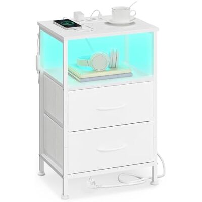 SONGMICS BELLAH Kollektion Nachttisch mit Ladestation, Beistelltisch mit App-gesteuerter, Einstellbarer LED-Beleuchtung, 1 offenes Fach, 2 Schubladen, wolkenweiß-schneeweiß LGS302WH03 SONGMICS BELLAH Kollektion Nachttisch mit Ladestation, Beistelltisch mit App-gesteuerter, Einstellbarer LED-Beleuchtung, 1 offenes Fach, 2 Schubladen, wolkenweiß-schneeweiß LGS302WH03