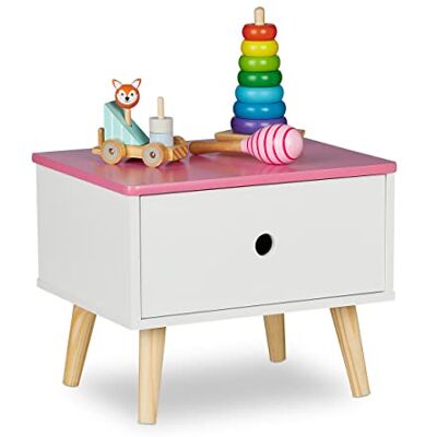 Relaxdays Nachttisch Kinder, Holz & MDF, weiß/rosa Relaxdays Nachttisch Kinder, Holz & MDF, weiß/rosa