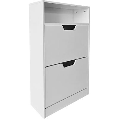 Relaxdays Schuhschrank mit Ablage, HBT: 102x60x24 cm, für 8 Paar, 2 Klappen, Flur, schmaler Schuhkipper, modern, weiß Relaxdays Schuhschrank mit Ablage, HBT: 102x60x24 cm, für 8 Paar, 2 Klappen, Flur, schmaler Schuhkipper, modern, weiß