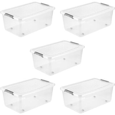 keeeper leo 5x Aufbewahrungsbox mit Deckel und Rollen, 37 L, 59 x 38 x 24 cm, Clipbox, Transparent keeeper leo 5x Aufbewahrungsbox mit Deckel und Rollen, 37 L, 59 x 38 x 24 cm, Clipbox, Transparent