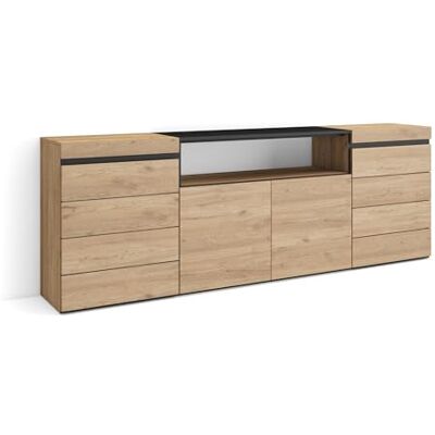 Skraut Home Kommode mit Schubladen Aufbewahrungsschrank 214x75x35 cm Für Schlafzimmer, Zimmer Sideboard, Schrank Moderner Stil Eiche Skraut Home Kommode mit Schubladen Aufbewahrungsschrank 214x75x35 cm Für Schlafzimmer, Zimmer Sideboard, Schrank Moderner Stil Eiche