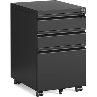 SONGMICS Aktenschrank mit 3 Schubladen, Rollcontainer, Metallschrank, Stahl, abschließbar, Druckerständer, für Homeoffice, Büro, 39 x 50 x 62 cm, Mattschwarz OFC033B101 SONGMICS Aktenschrank mit 3 Schubladen, Rollcontainer, Metallschrank, Stahl, abschließbar, Druckerständer, für Homeoffice, Büro, 39 x 50 x 62 cm, Mattschwarz OFC033B101