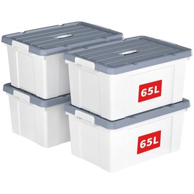 Cetomo 65L*4 Aufbewahrungsboxen, Tragbare Plastikboxen mit Deckeln, Organizer-Behälter mit Griff und Clips, Stapelbar, Ineinander Nestbar, für Zuhause und Büro, Weiß, 65L-4er Pack Cetomo 65L*4 Aufbewahrungsboxen, Tragbare Plastikboxen mit Deckeln, Organizer-Behälter mit Griff und Clips, Stapelbar, Ineinander Nestbar, für Zuhause und Büro, Weiß, 65L-4er Pack