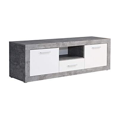 Forte BACCIO Weißer TV-Schrank 150, TV-Unterschrank mit 2 Türen und 1 Schublade, Modernes Lowboard, TV-Rack, Holzwerkstoff, Betonoptik Lichtgrau / Weiß, 147,8 cm breit x 49,9 cm hoch x 41 cm tief Forte BACCIO Weißer TV-Schrank 150, TV-Unterschrank mit 2 Türen und 1 Schublade, Modernes Lowboard, TV-Rack, Holzwerkstoff, Betonoptik Lichtgrau / Weiß, 147,8 cm breit x 49,9 cm hoch x 41 cm tief