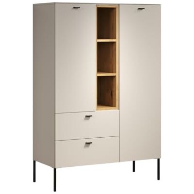 trendteam smart living Sao Paulo Highboard Kashmir (Beige)/Evoke Eiche Sideboard mit Soft-Close Funktion 93 x 140 x 42 cm Metallgriffe und -Füße Wohnzimmerschrank trendteam smart living Sao Paulo Highboard Kashmir (Beige)/Evoke Eiche Sideboard mit Soft-Close Funktion 93 x 140 x 42 cm Metallgriffe und -Füße Wohnzimmerschrank