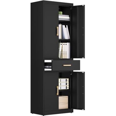 YITAHOME Aktenschrank, Aufbewahrungsschrank mit 3 verstellbaren Regalen, Büro Aktenschrank mit Schublade, Stahl Büro Schrank für Büro Küche Garage, 180H cm x 60W cm x 34D cm, Schwarz YITAHOME Aktenschrank, Aufbewahrungsschrank mit 3 verstellbaren Regalen, Büro Aktenschrank mit Schublade, Stahl Büro Schrank für Büro Küche Garage, 180H cm x 60W cm x 34D cm, Schwarz