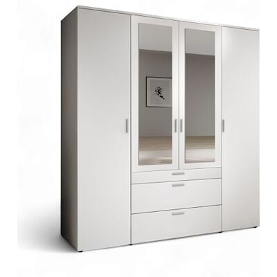 Stella Trading VESALA Kleiderschrank mit Spiegeltüren in Weiß Vielseitiger Drehtürenschrank 4-türig für Ihr Schlafzimmer 180 x 195 x 56 cm (B/H/T) Stella Trading VESALA Kleiderschrank mit Spiegeltüren in Weiß Vielseitiger Drehtürenschrank 4-türig für Ihr Schlafzimmer 180 x 195 x 56 cm (B/H/T)