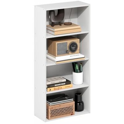 Furinno Basic 4-stöckiges offenes Bücherregal, Bücherregal, Aufbewahrungsorganizer, 7 x 17 x 35, Weiß Furinno Basic 4-stöckiges offenes Bücherregal, Bücherregal, Aufbewahrungsorganizer, 7 x 17 x 35, Weiß