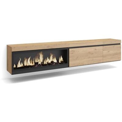 Skraut Home TV-Schrank, Lowboard für Wohnzimmer und Esszimmer 237x45x35 cm Für großformatiges TV Elektrokamin XXL Hängend Moderner Stil Eiche Skraut Home TV-Schrank, Lowboard für Wohnzimmer und Esszimmer 237x45x35 cm Für großformatiges TV Elektrokamin XXL Hängend Moderner Stil Eiche